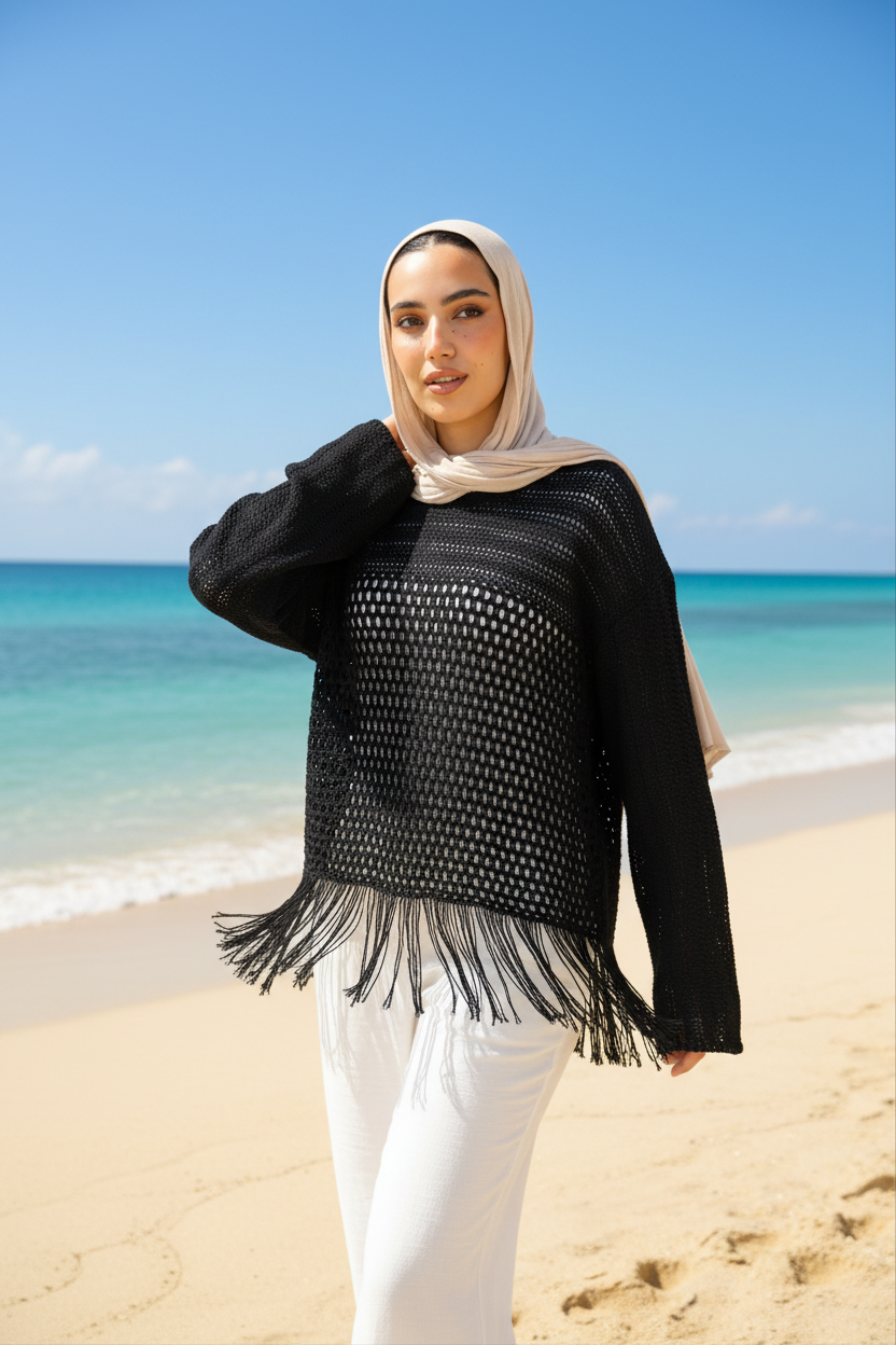 Sea threads crochet top in Black