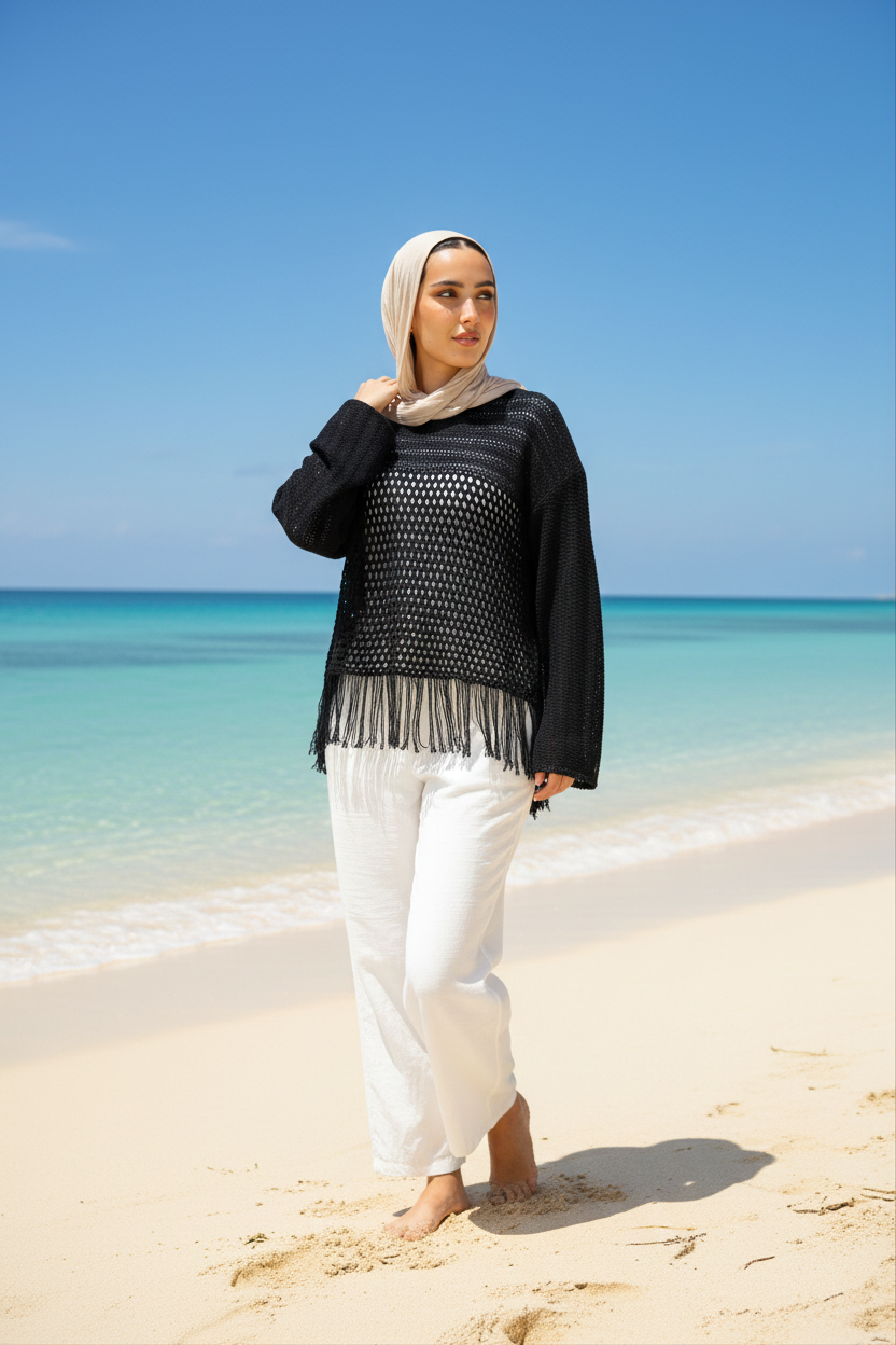 Sea threads crochet top in Black