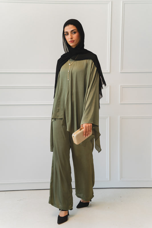 Luxe Drapped Set in Olive