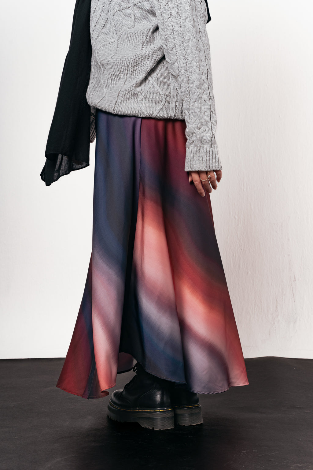 Crimson Smoke Satin Skirt