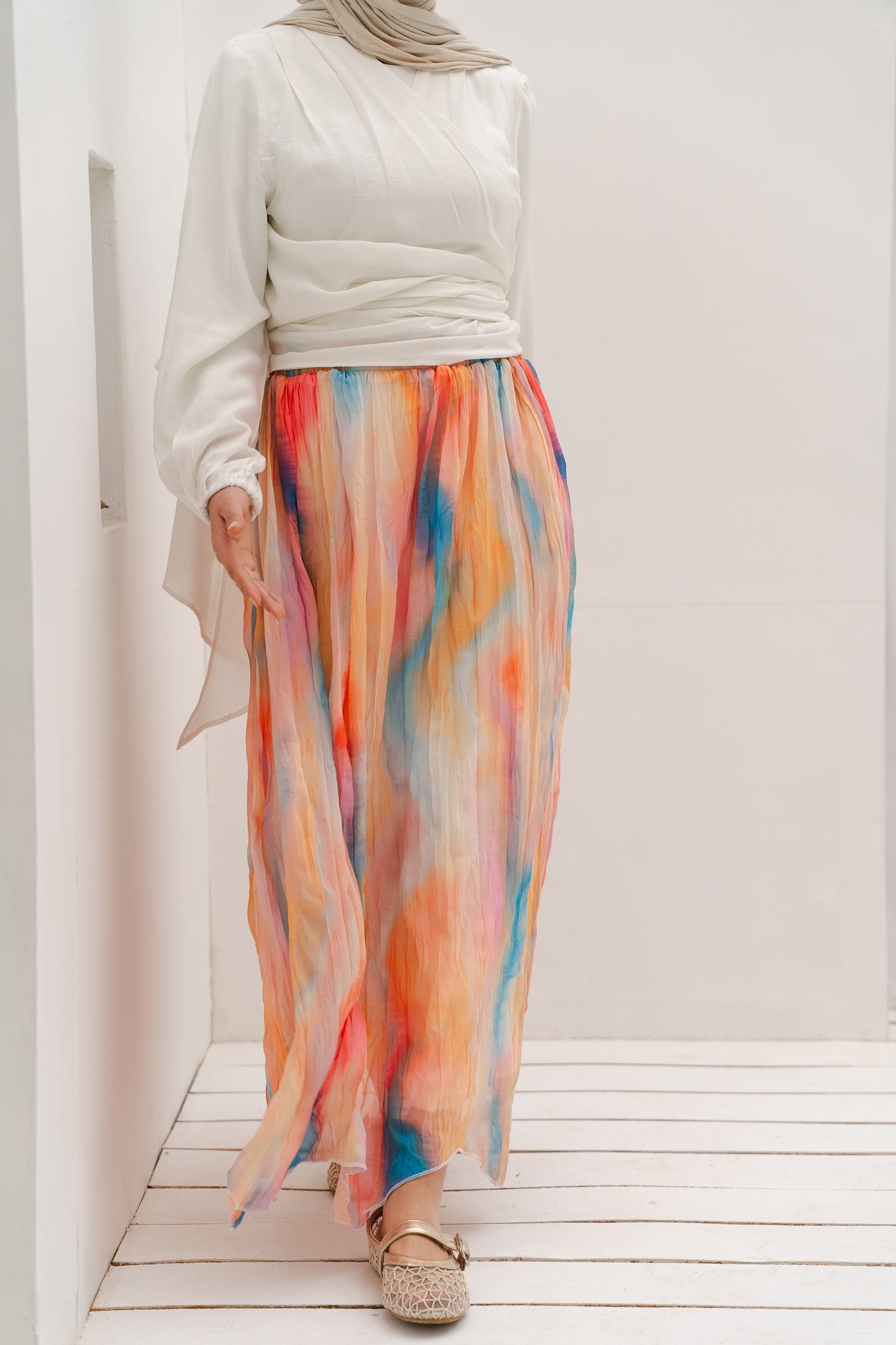 Peachy Sunset Asymmetric Skirt