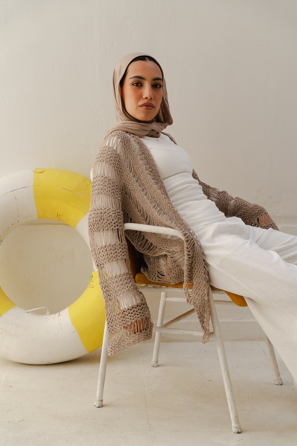 Coastal Crochet Cardigan in Cafe