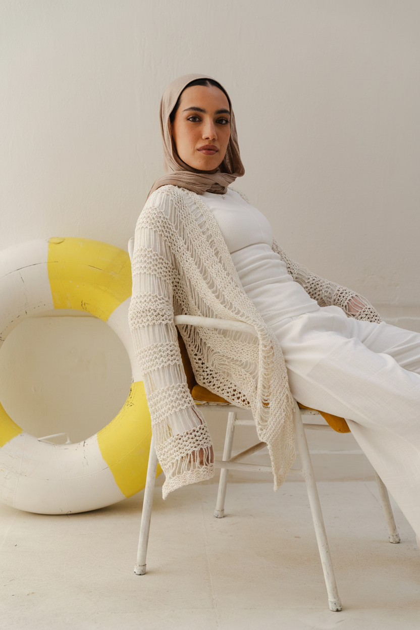 Coastal Crochet Cardigan in Off White