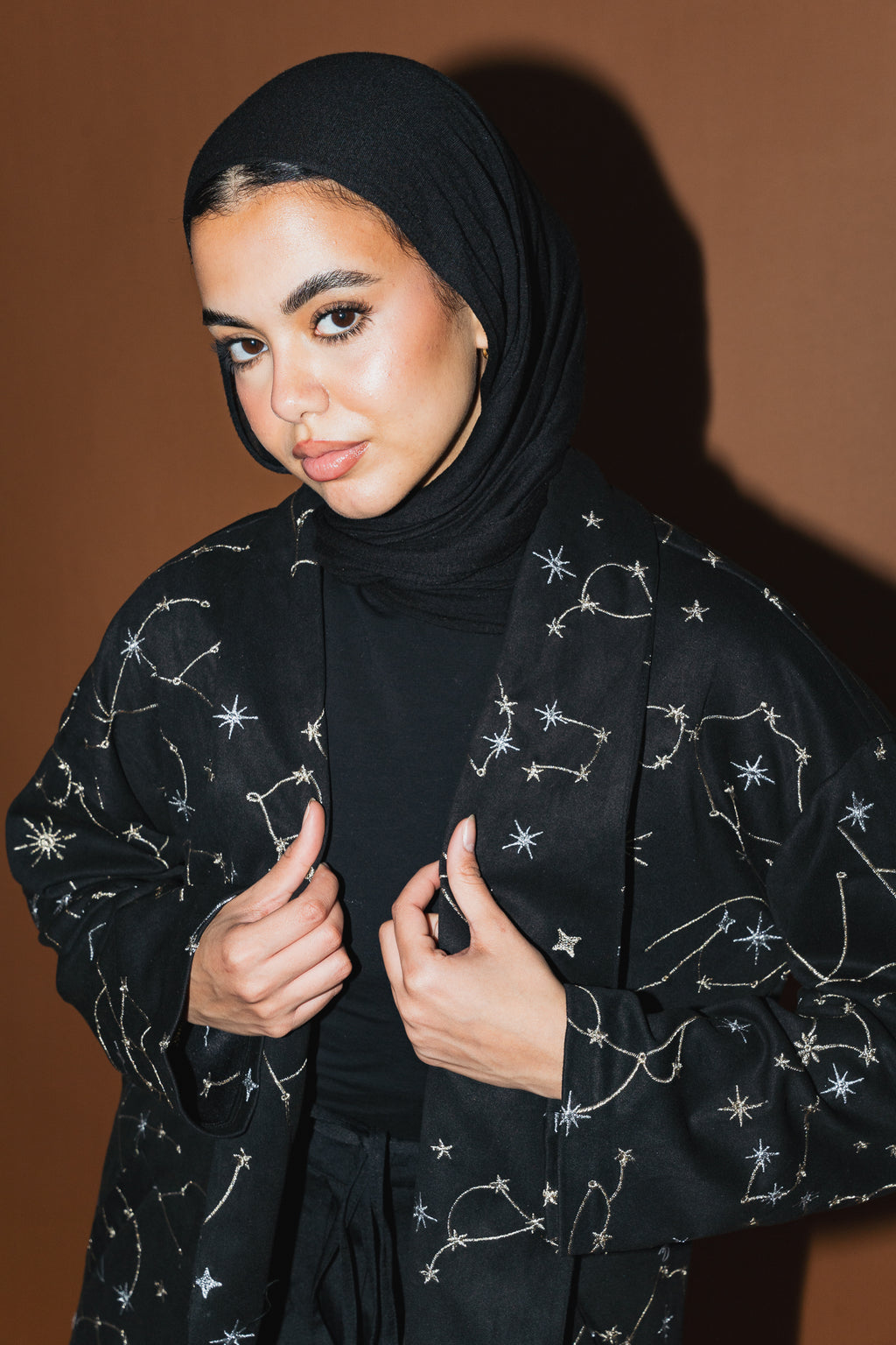 Celestial Embroidery Jacket in Black