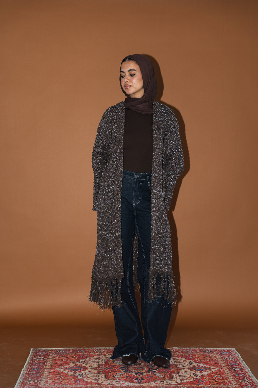 Threads of Charm Cardigan in Shimmer Brown