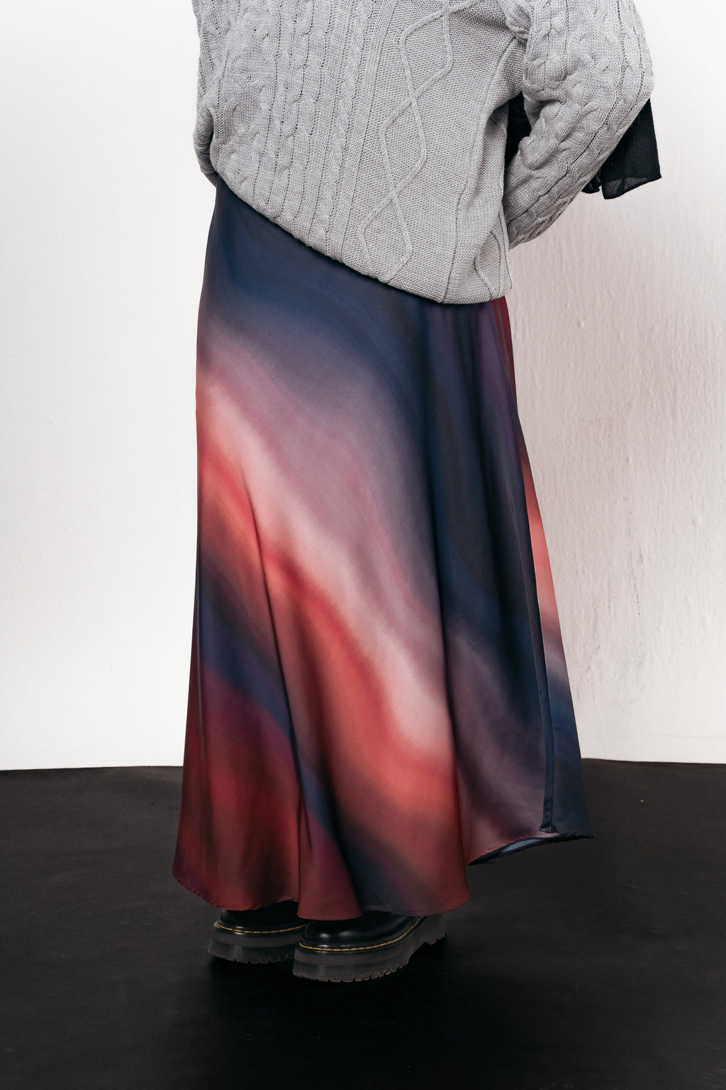 Crimson Smoke Satin Skirt