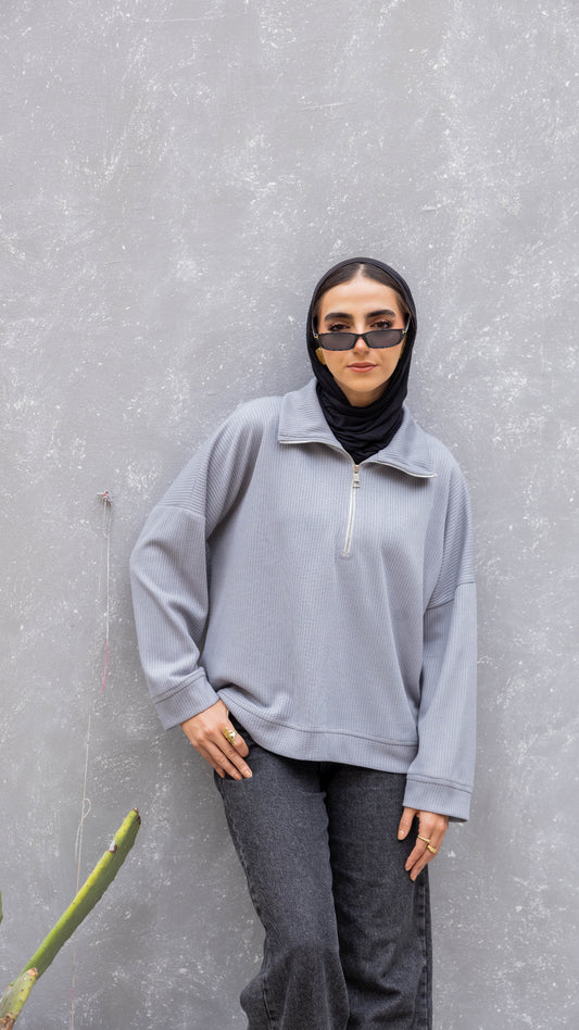 Zip-Up Sweater in Light Grey