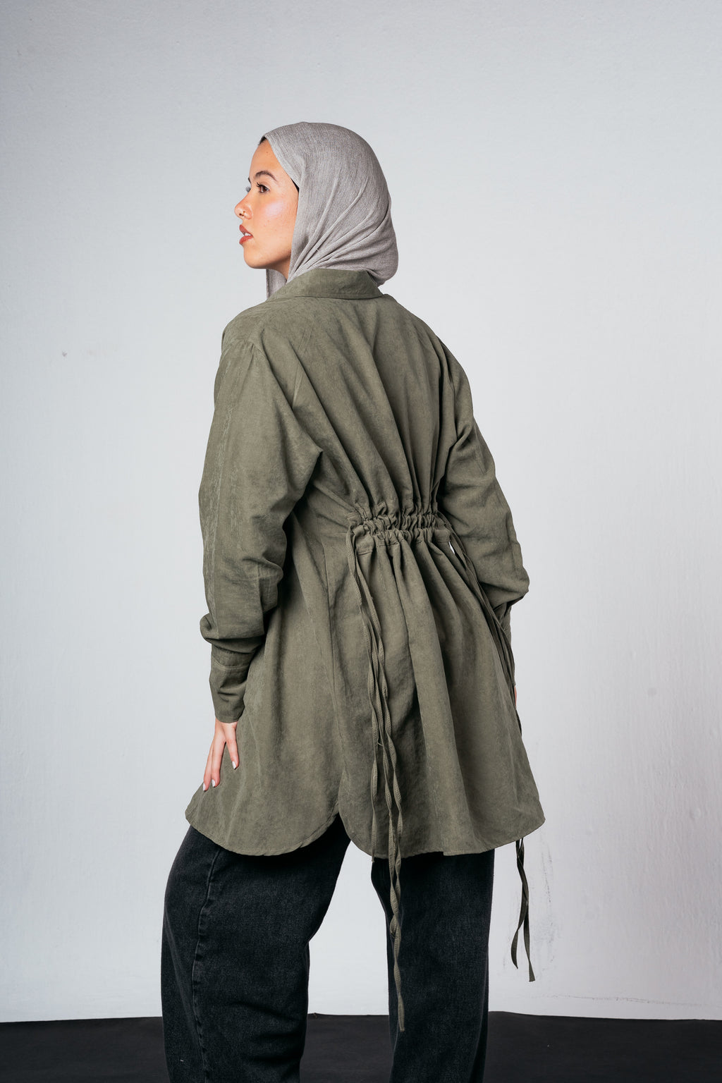 Behind Tie Shirt in Olive