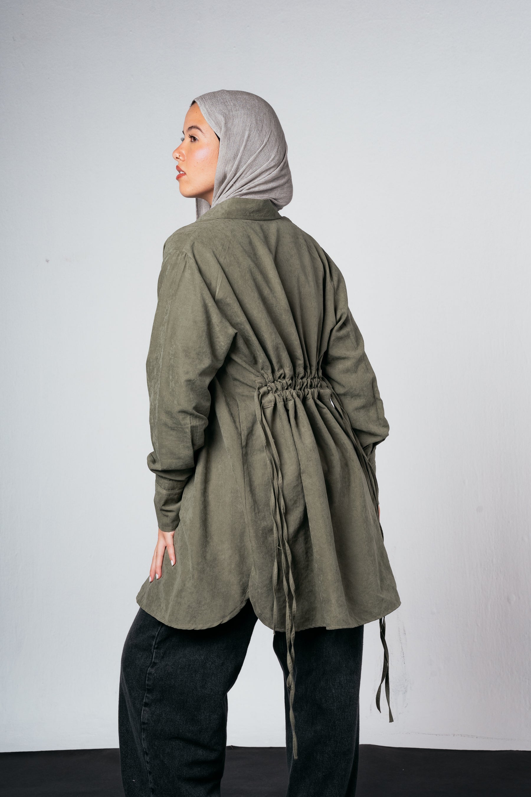 Behind Tie Shirt in Olive