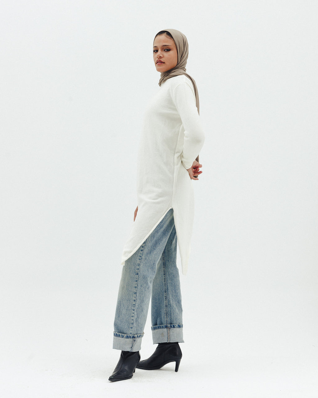 Warm Knit Asymmetrical Top in Off white