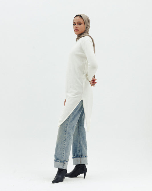 Warm Knit Asymmetrical Top in Off white