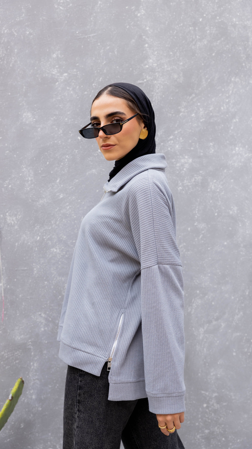 Zip-Up Sweater in Light Grey