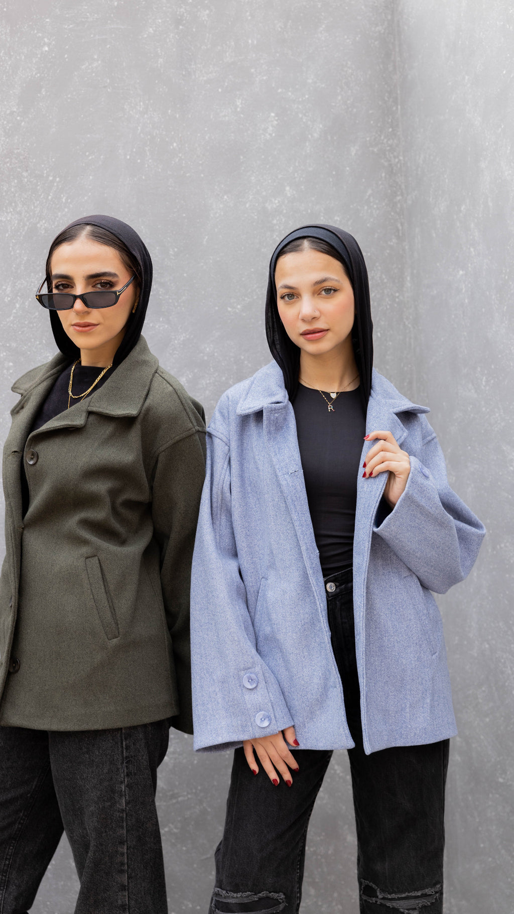 Short Felt Texture Coat in Denim Blue