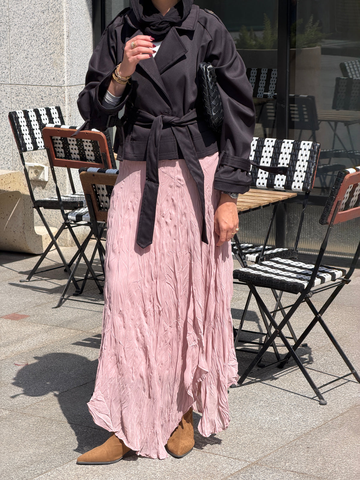 Lilia Crushed Skirt in Dusty Rose