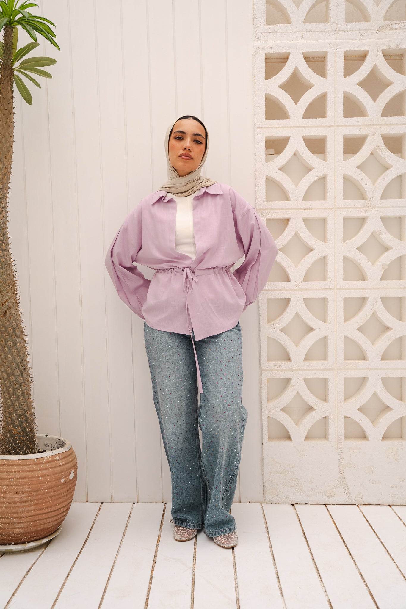 Slay You Girl Linen Top in Lilac