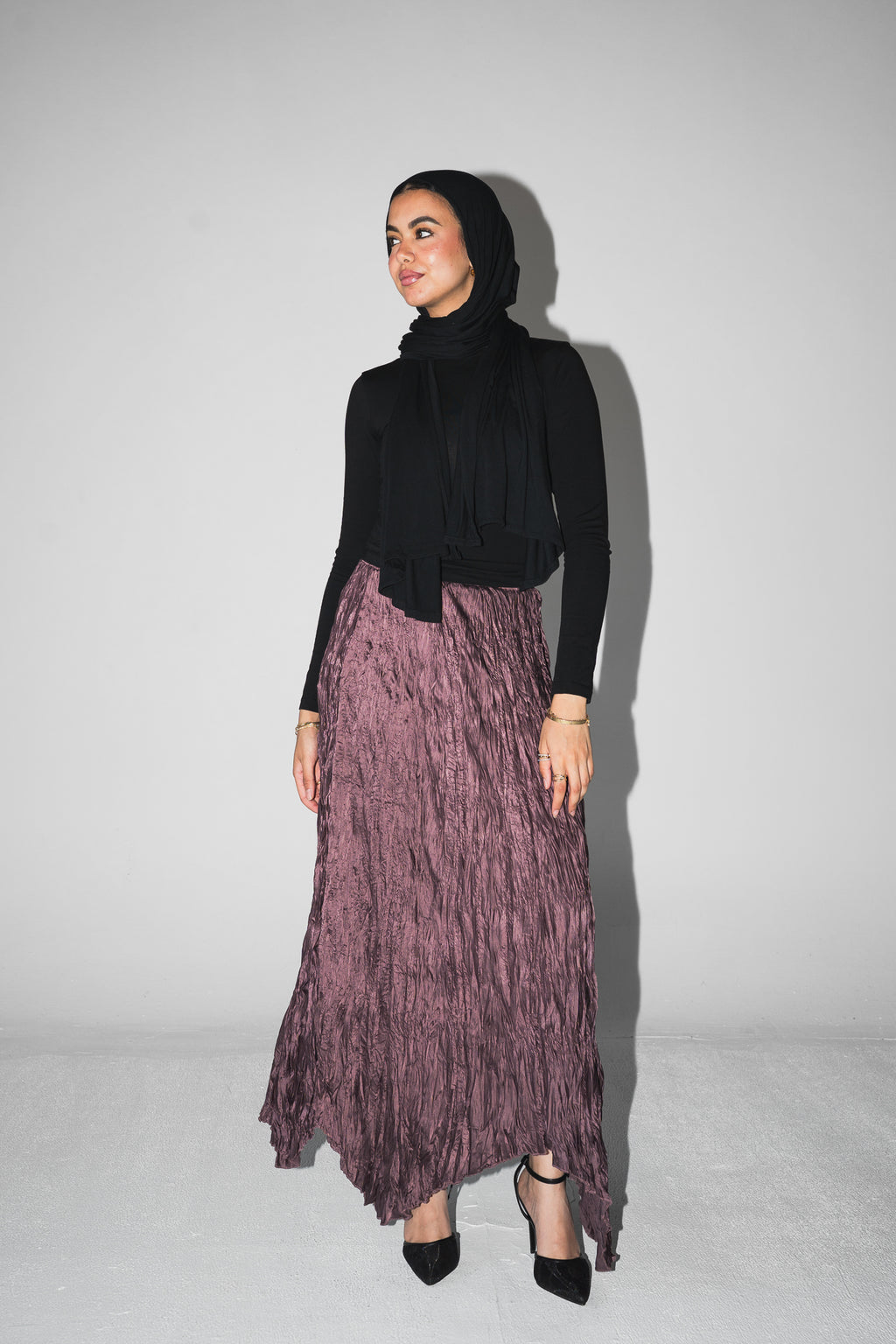Anne Crushed skirt in Mauve wine