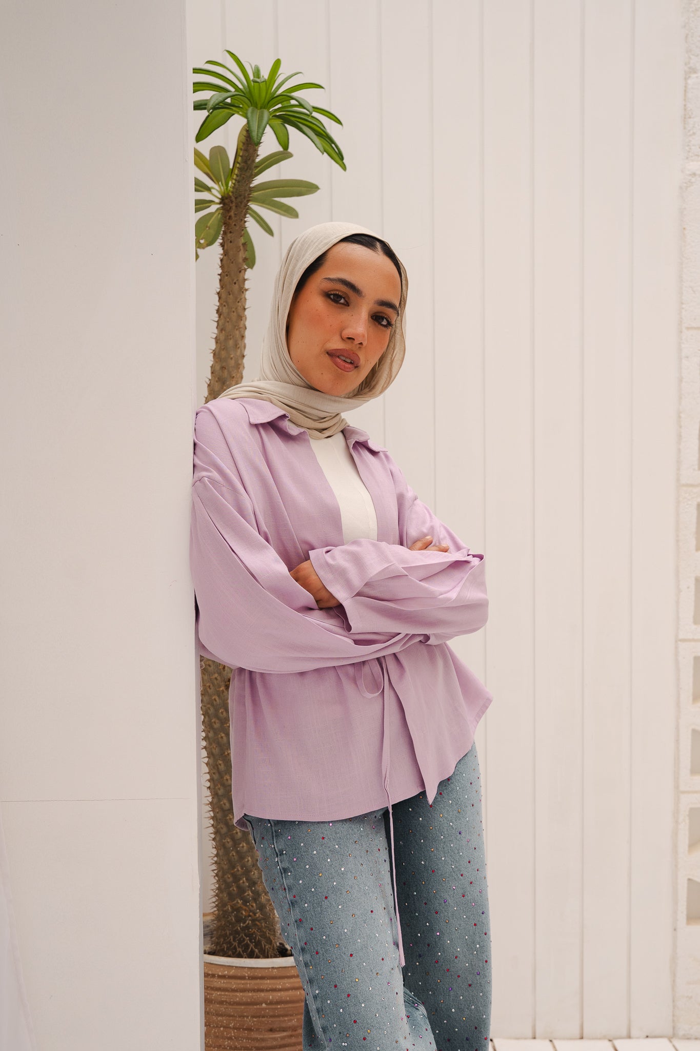 Slay You Girl Linen Top in Lilac
