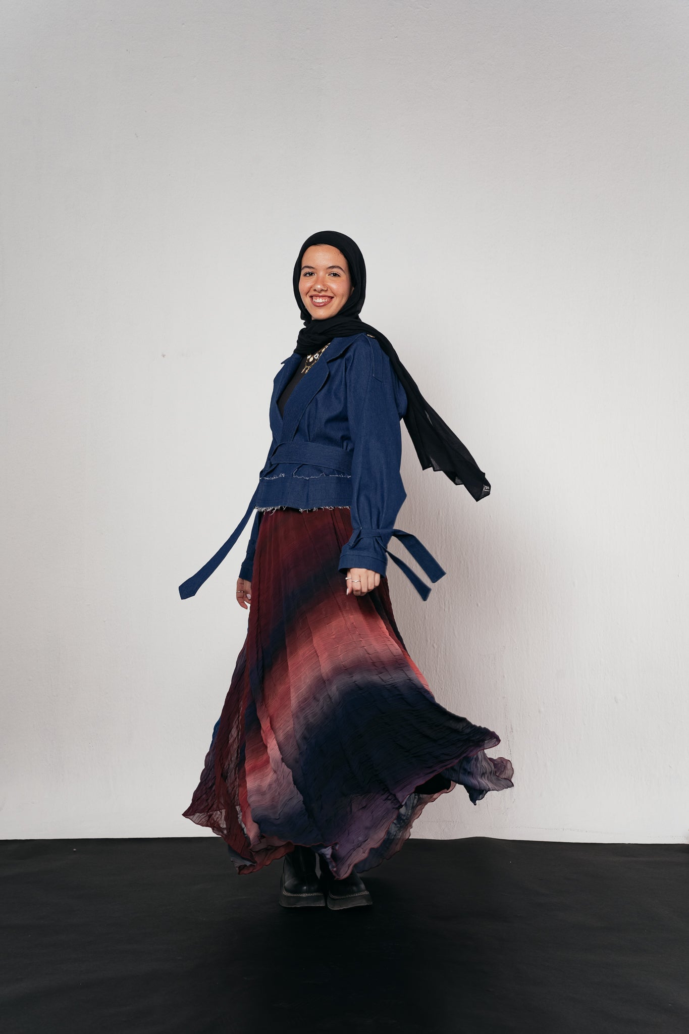 Cropped Trench Coat in Denim