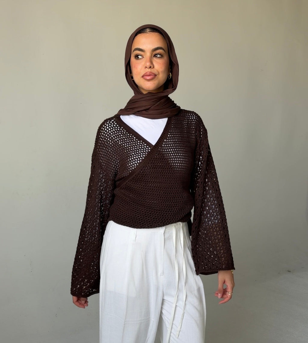 Seashell Wrap Top in Brown