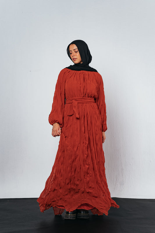 Nazly crushed dress in Rust