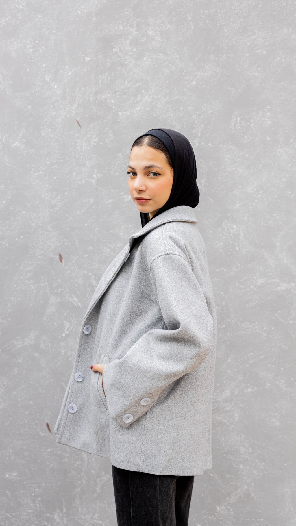 Short Felt Texture Coat in Light Grey