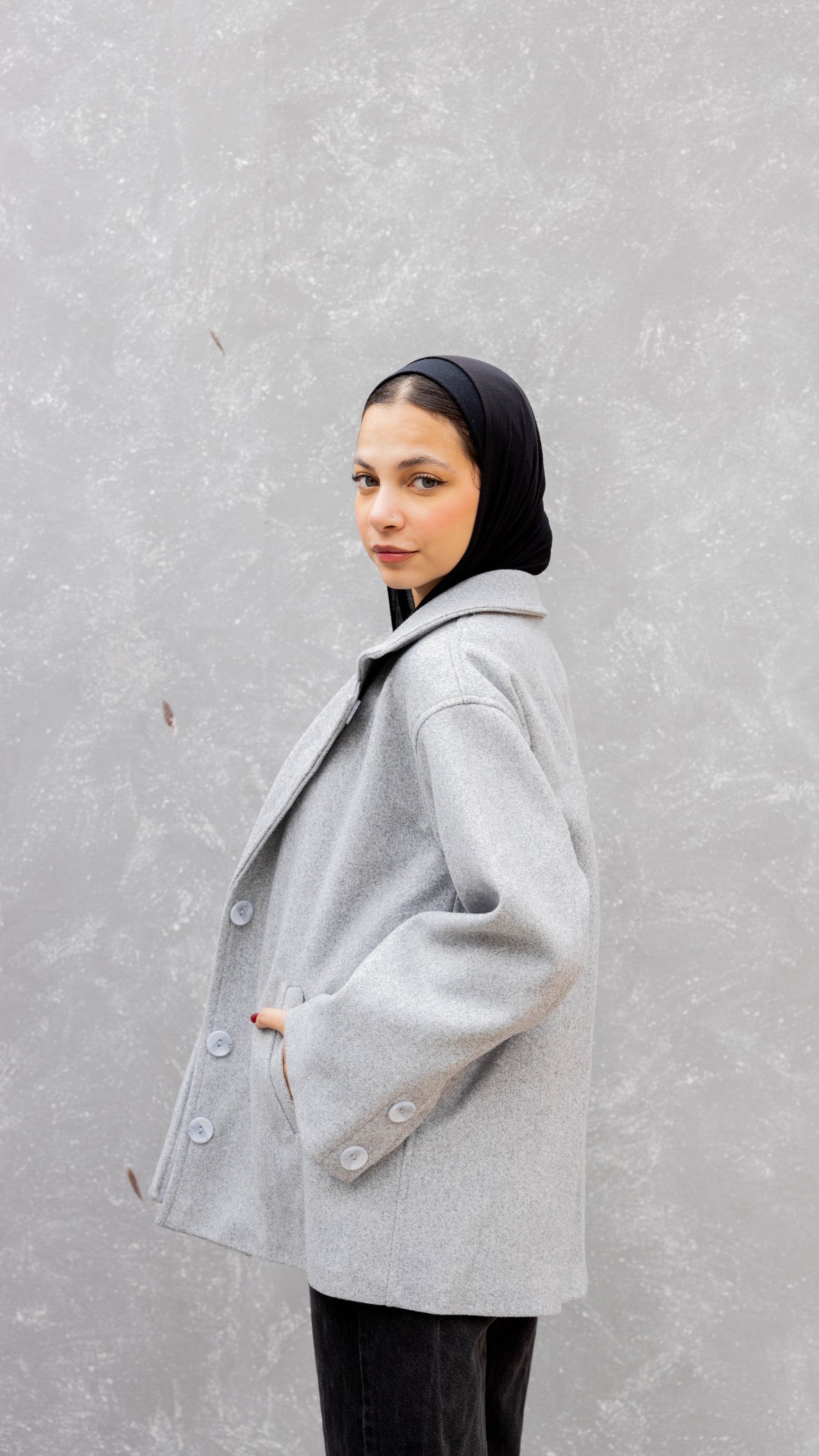 Short Felt Texture Coat in Light Grey