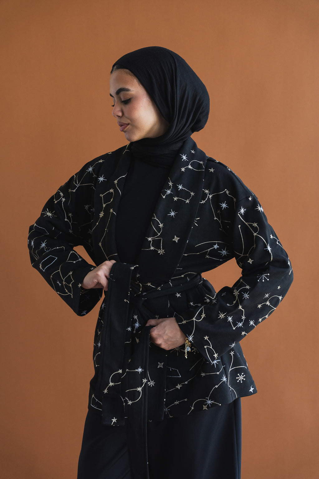 Celestial Embroidery Jacket in Black