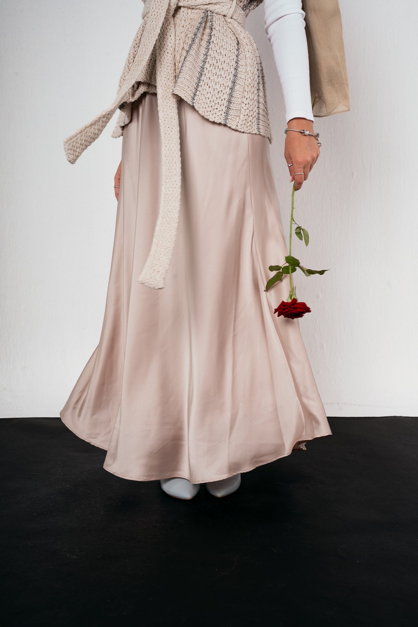 Satin Skirt in Beige