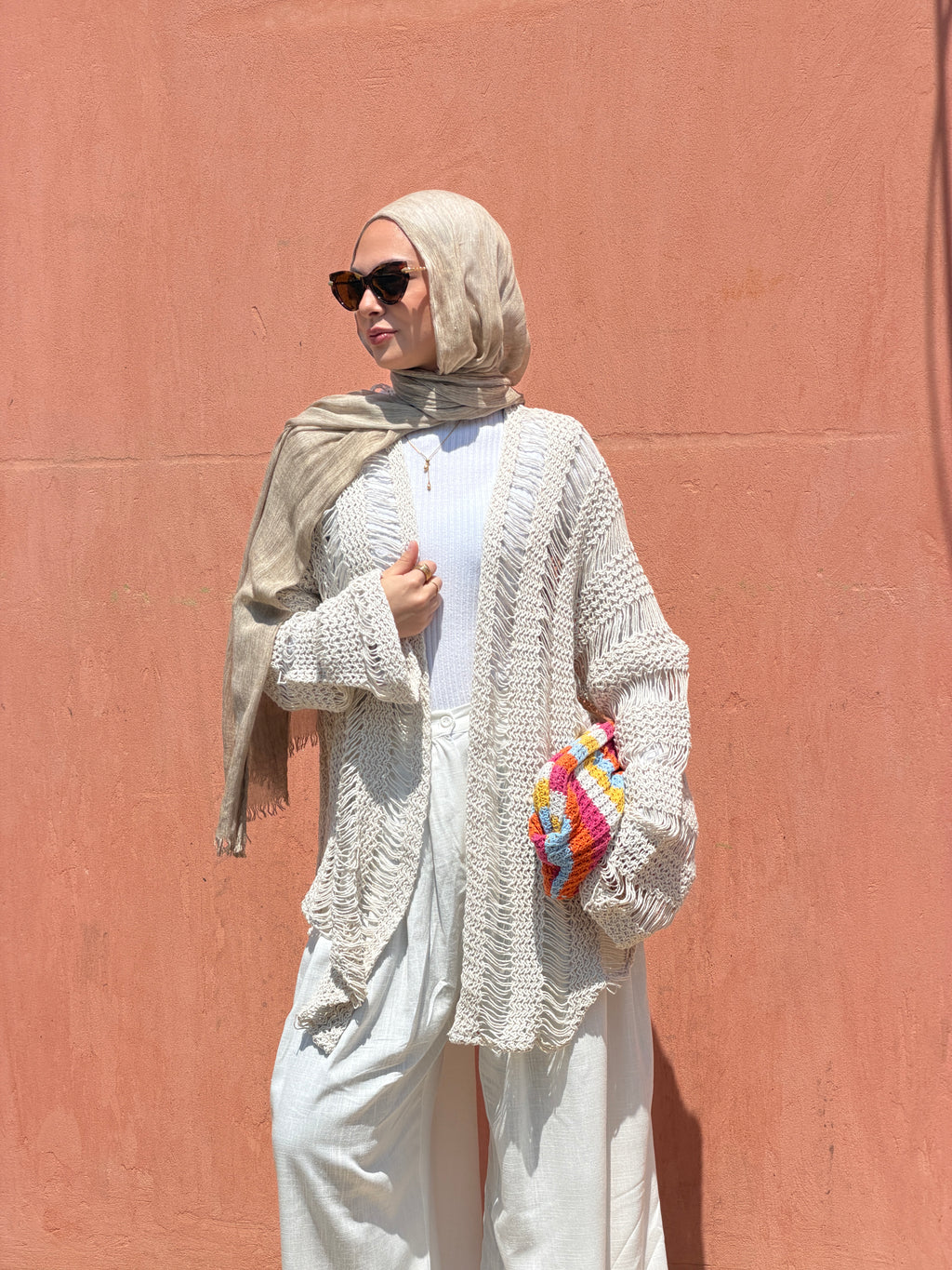 Coastal Crochet Cardigan in Off White