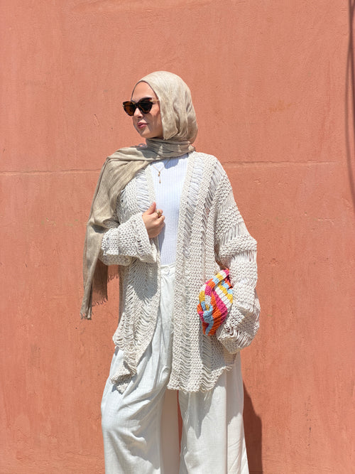 Coastal Crochet Cardigan in Off White
