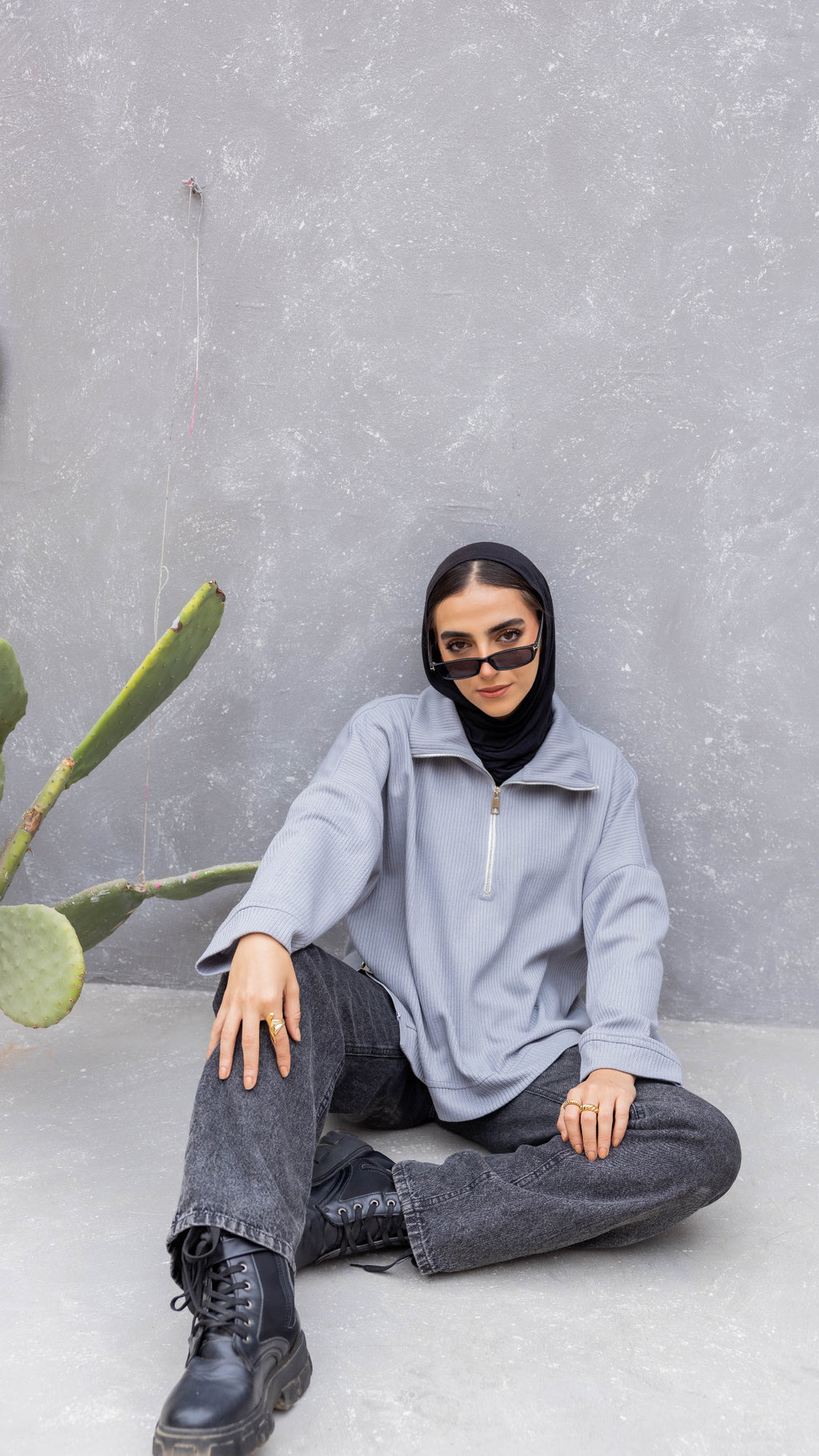 Zip-Up Sweater in Light Grey