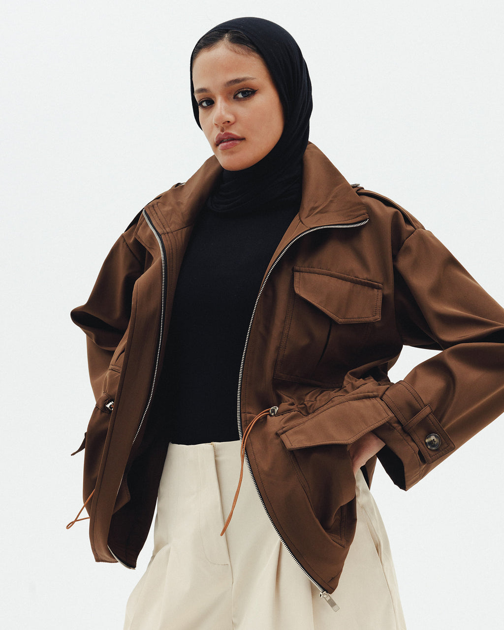 The Drawstring Jacket in Brown