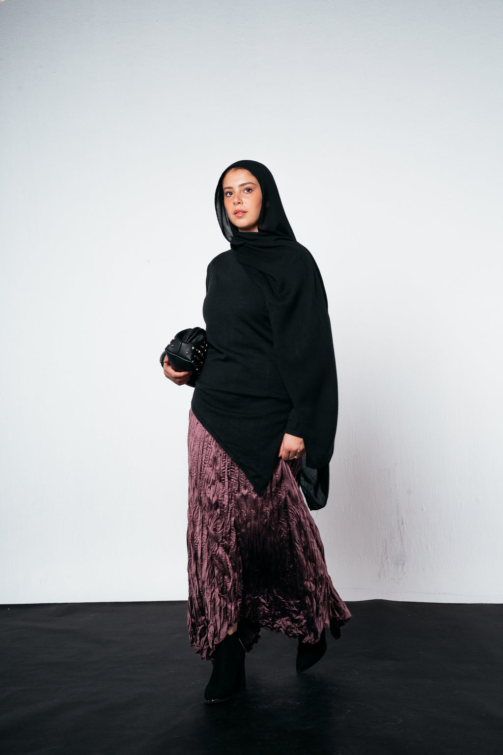 Warm Knit Asymmetrical Top in Black