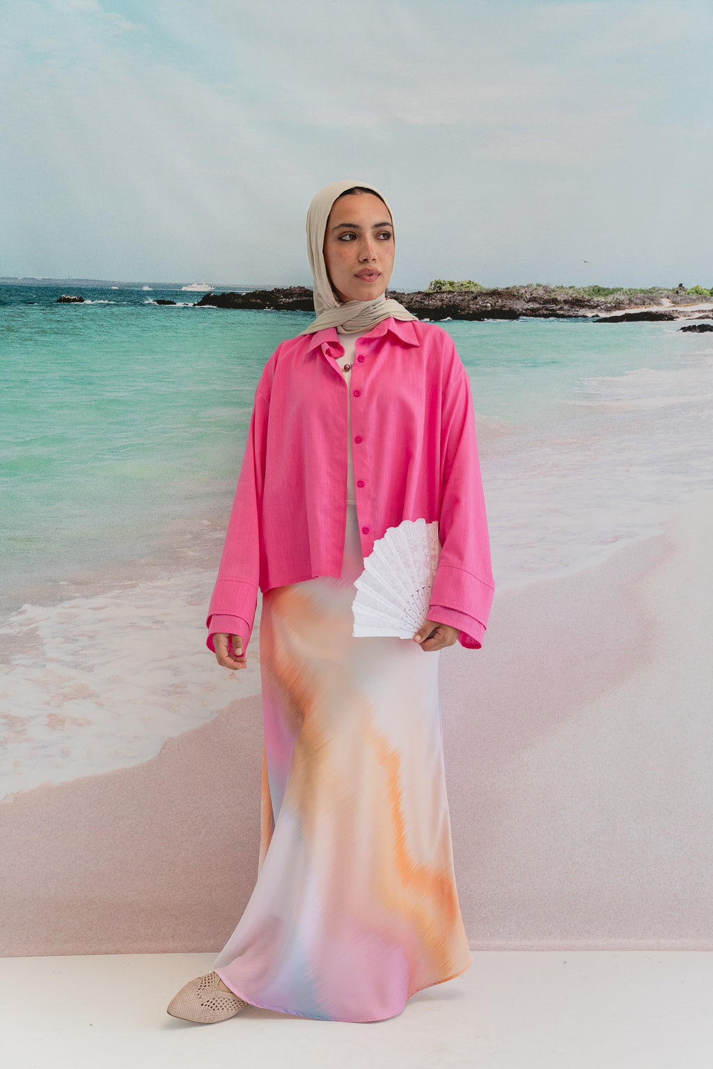 Pastel cloud cropped shirt in Pink