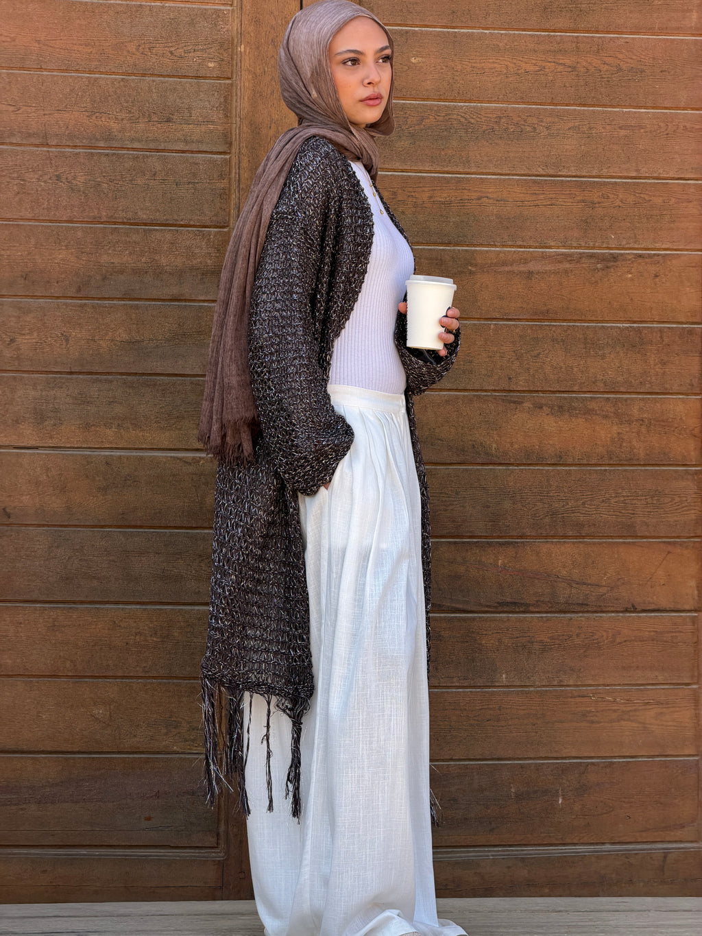 Threads of Charm Cardigan in Shimmer Brown