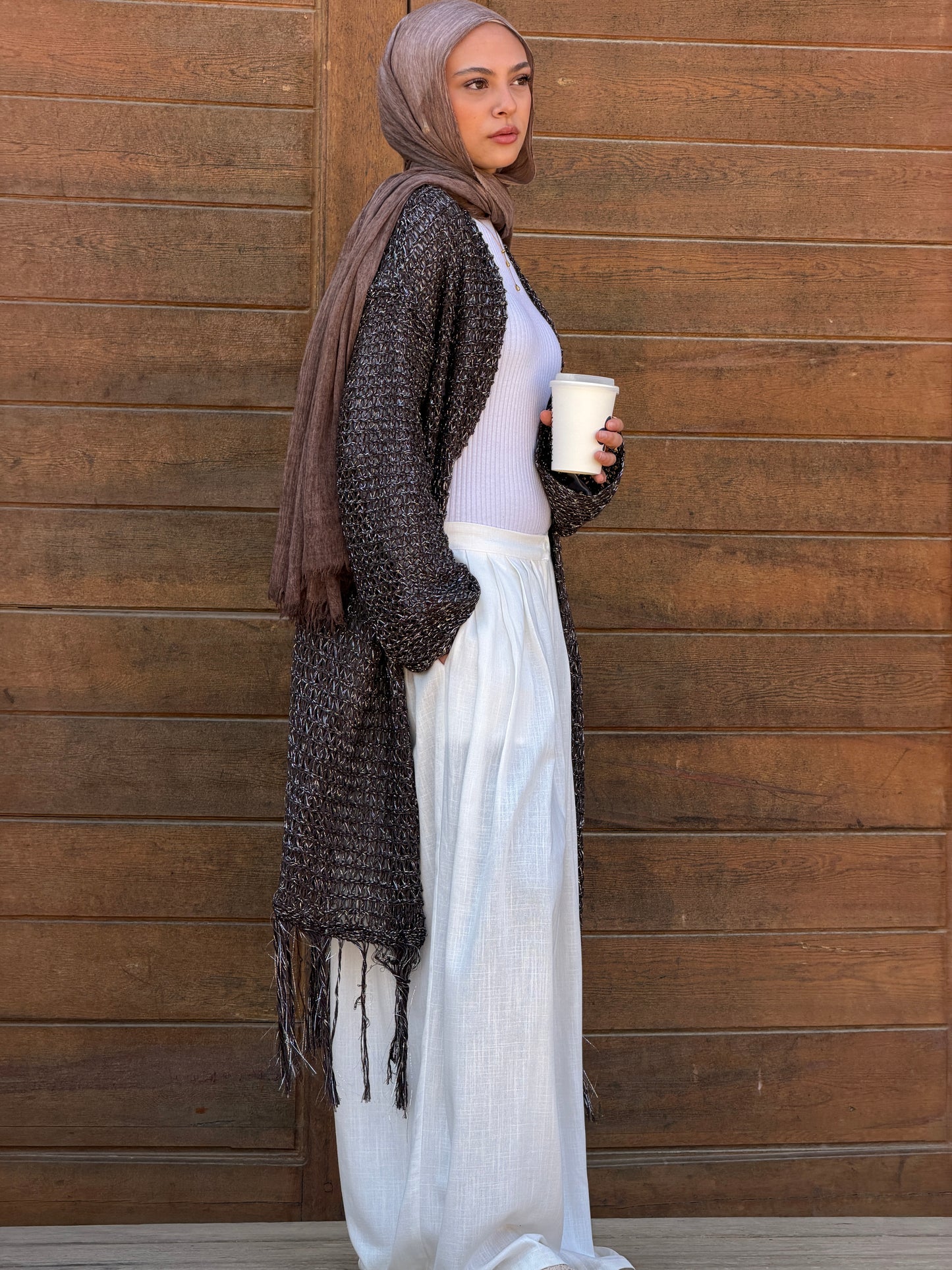 Threads of Charm Cardigan in Shimmer Brown
