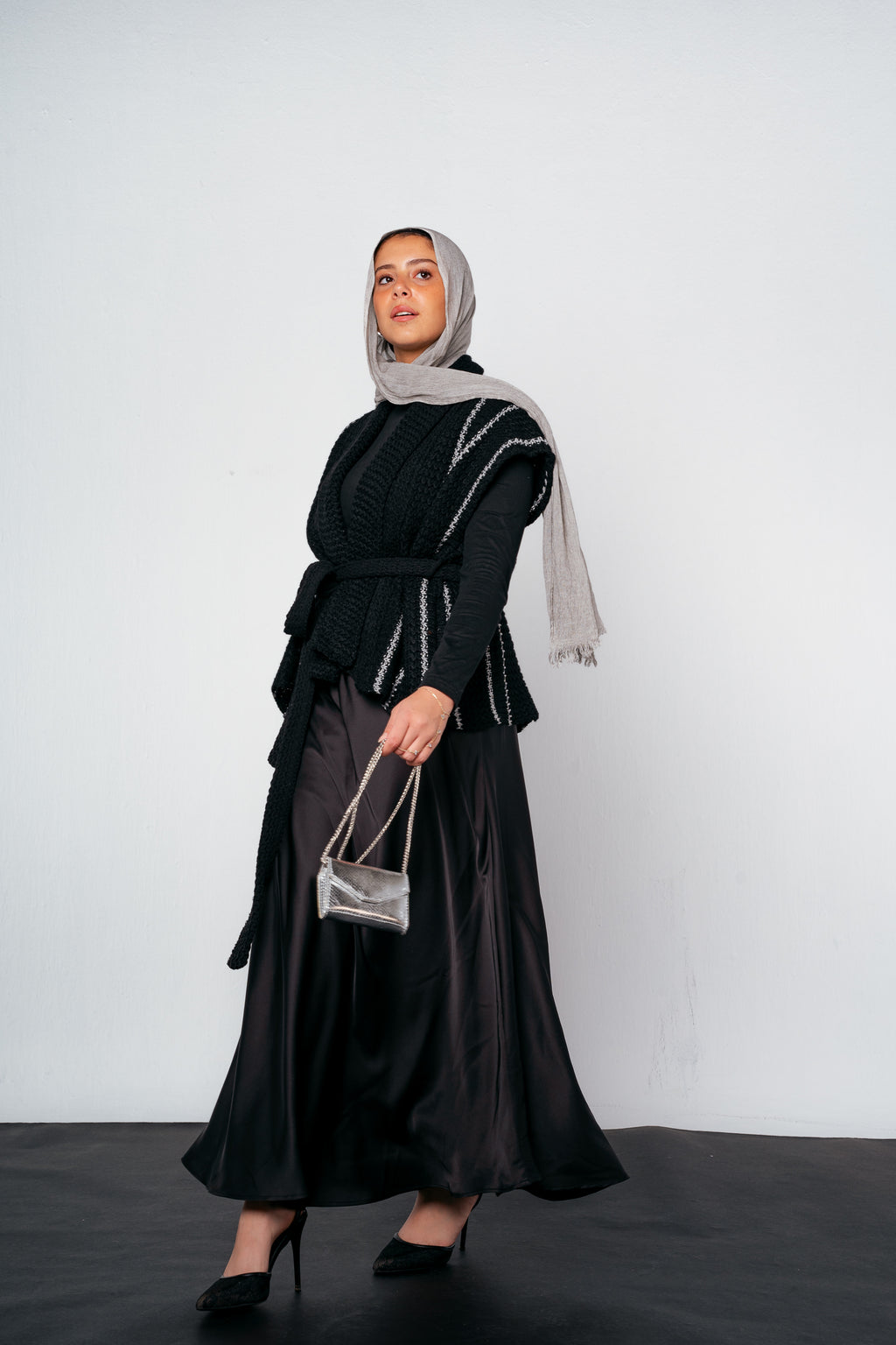 Silver Threads Knit Vest in Black