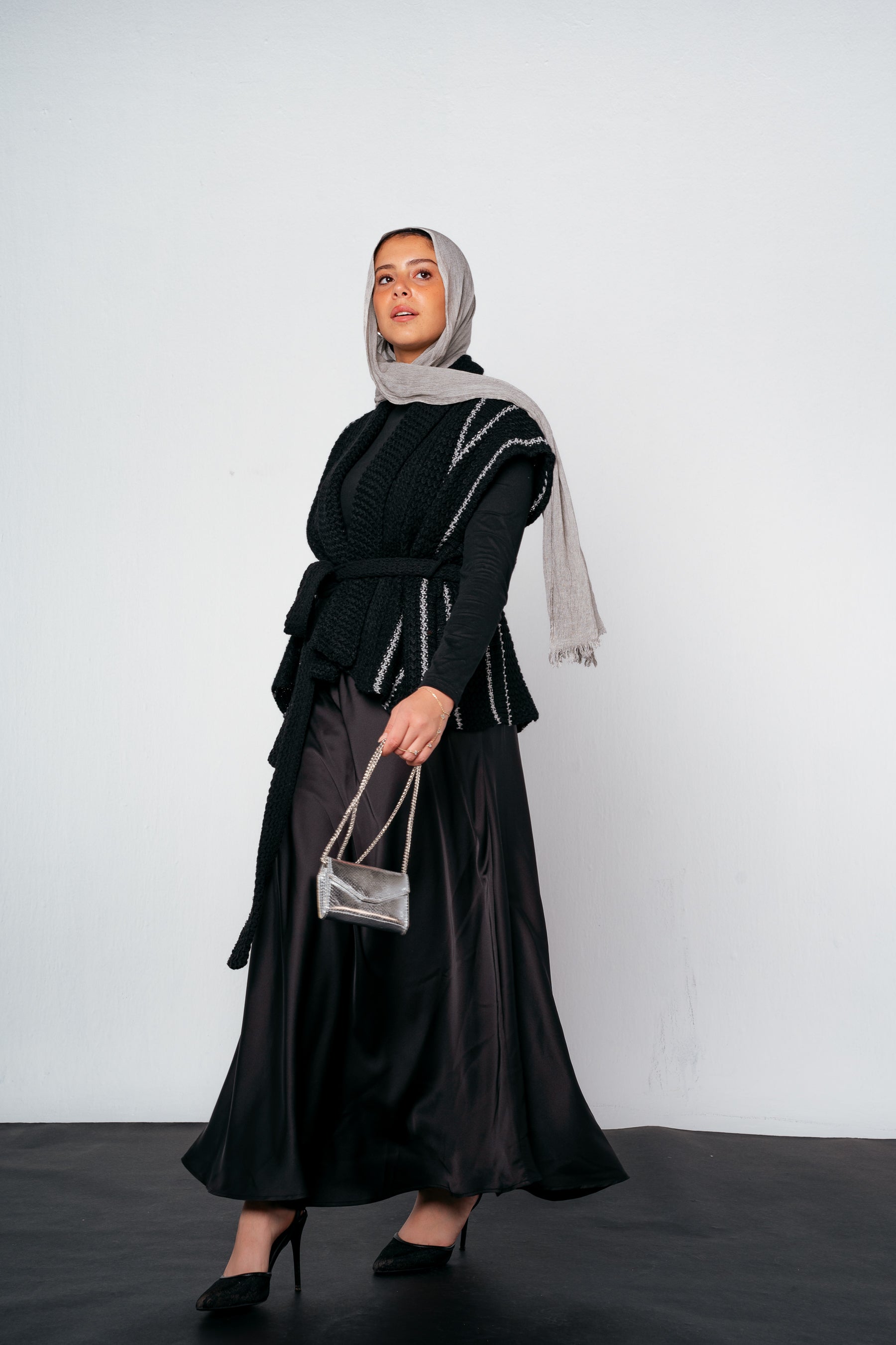 Silver Threads Knit Vest in Black