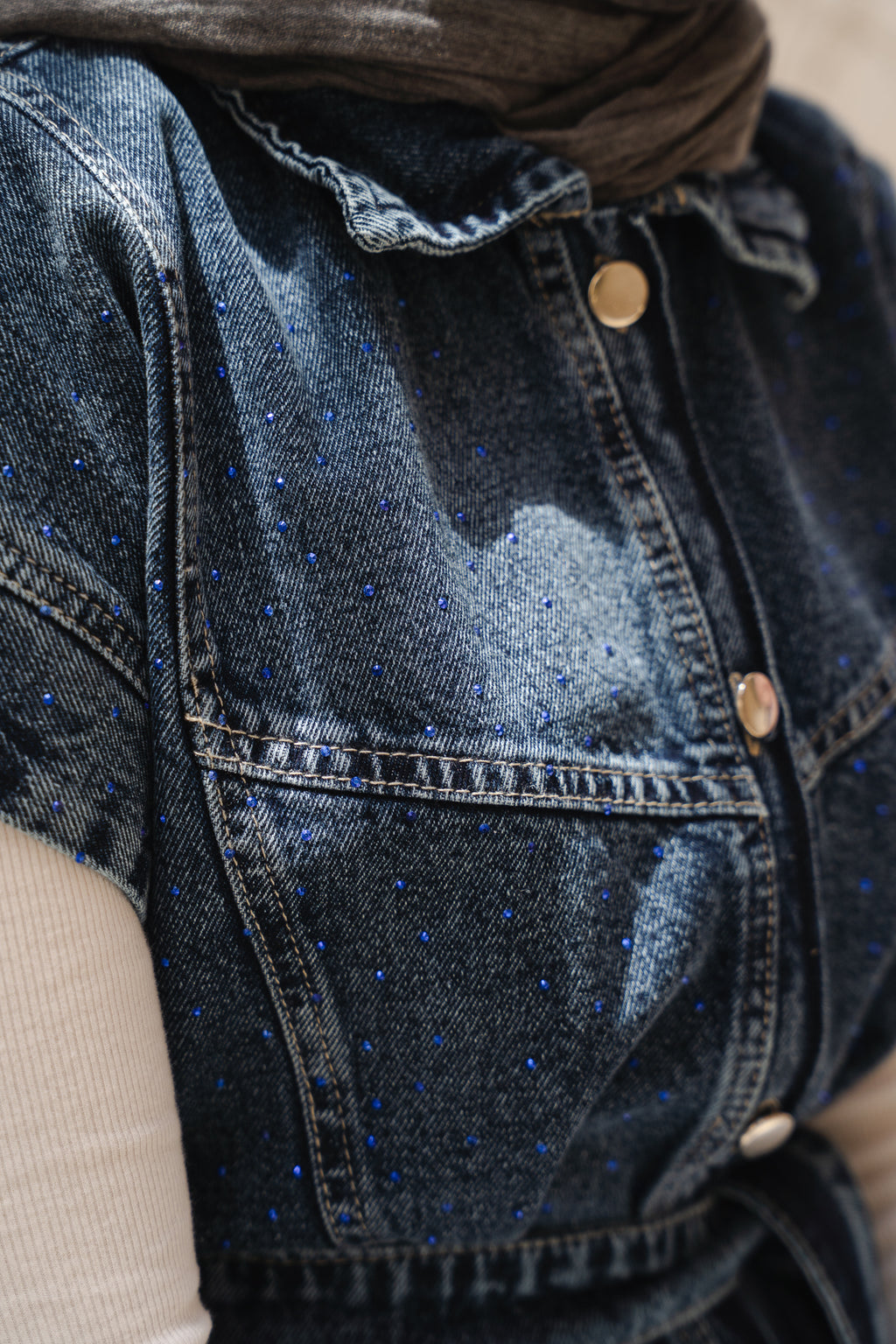 STUDDED Denim Vest in Dark blue