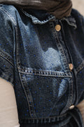 STUDDED Denim Vest in Dark blue