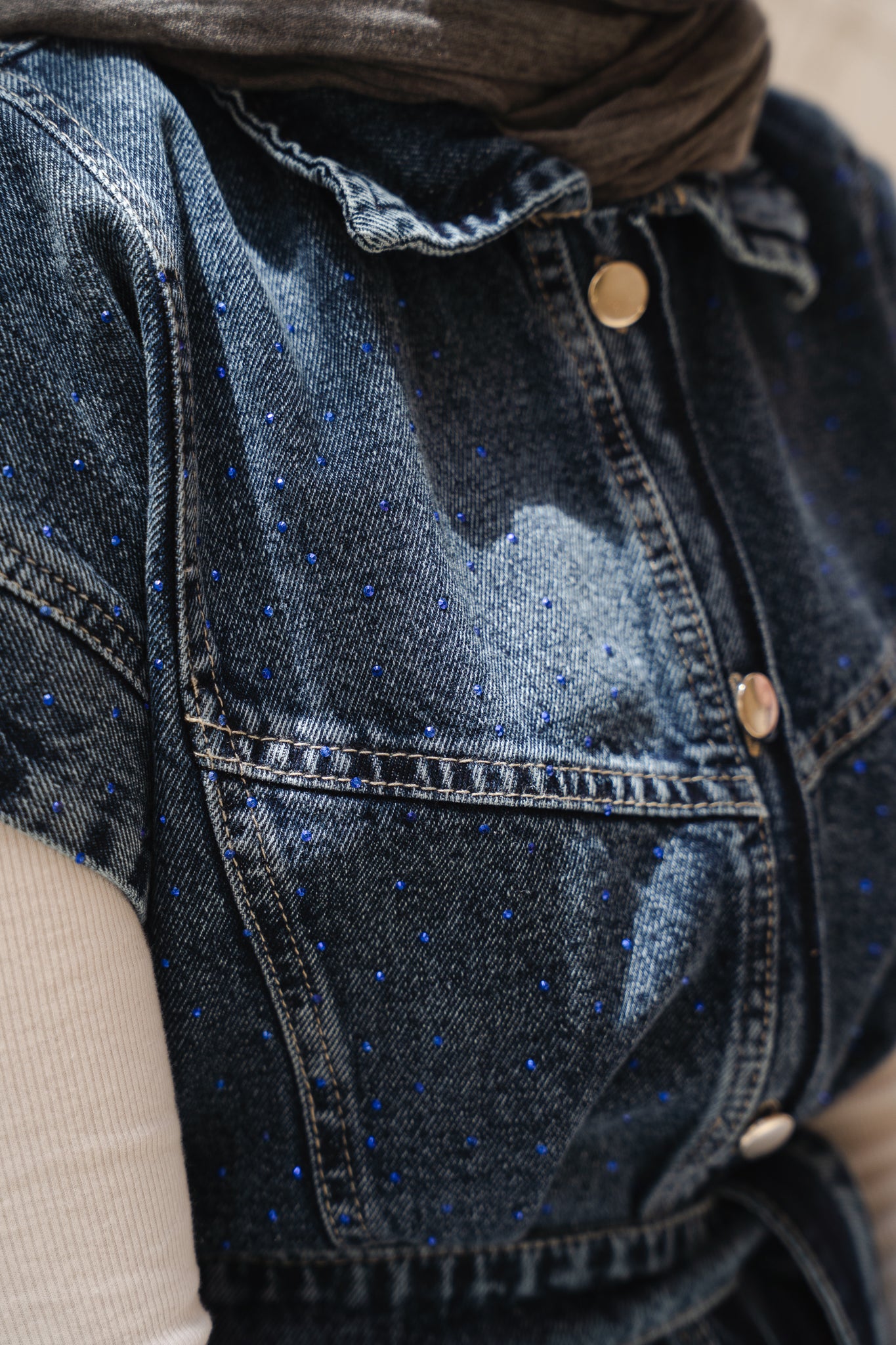 STUDDED Denim Vest in Dark blue
