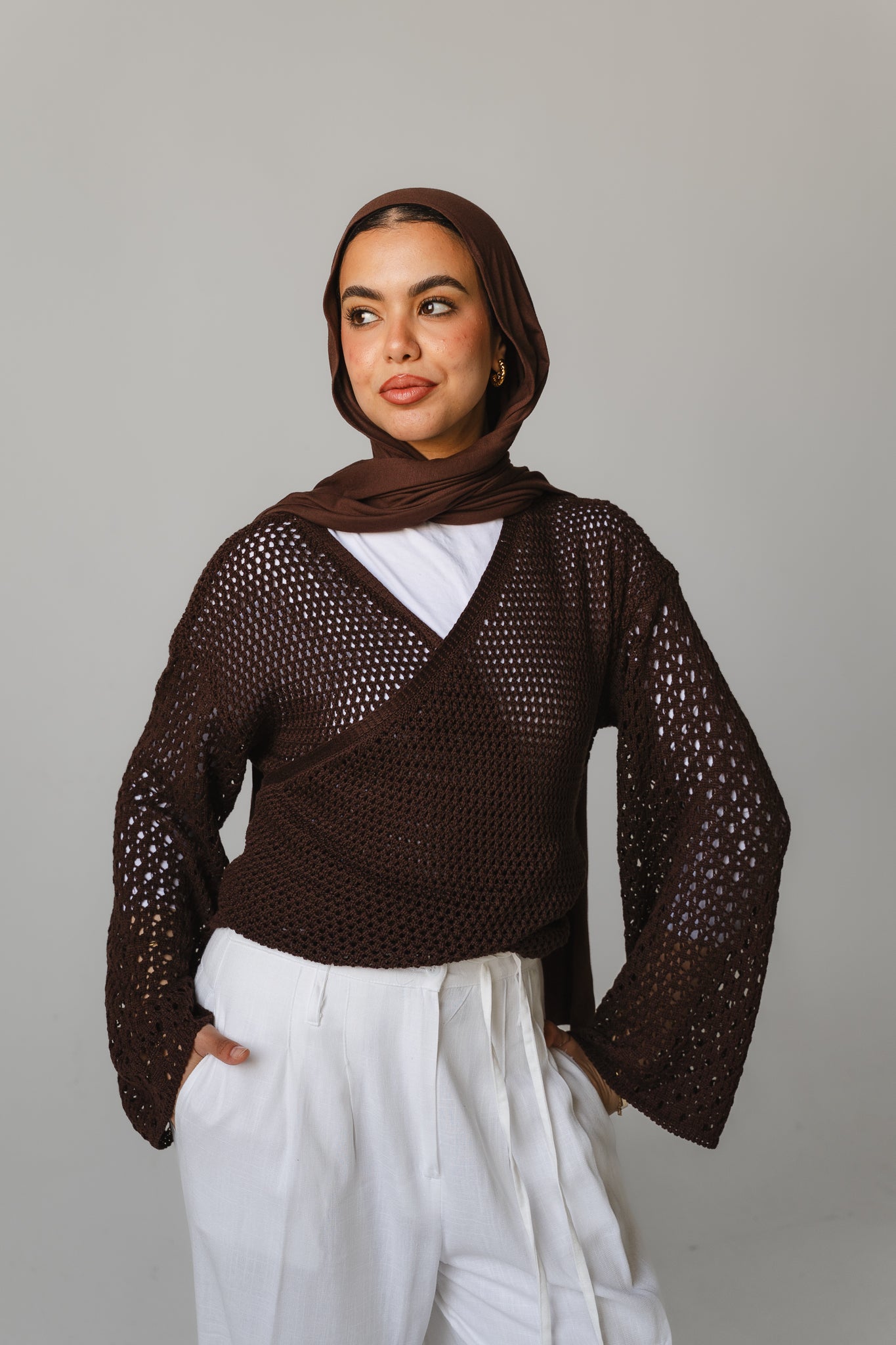 Seashell Wrap Top in Brown