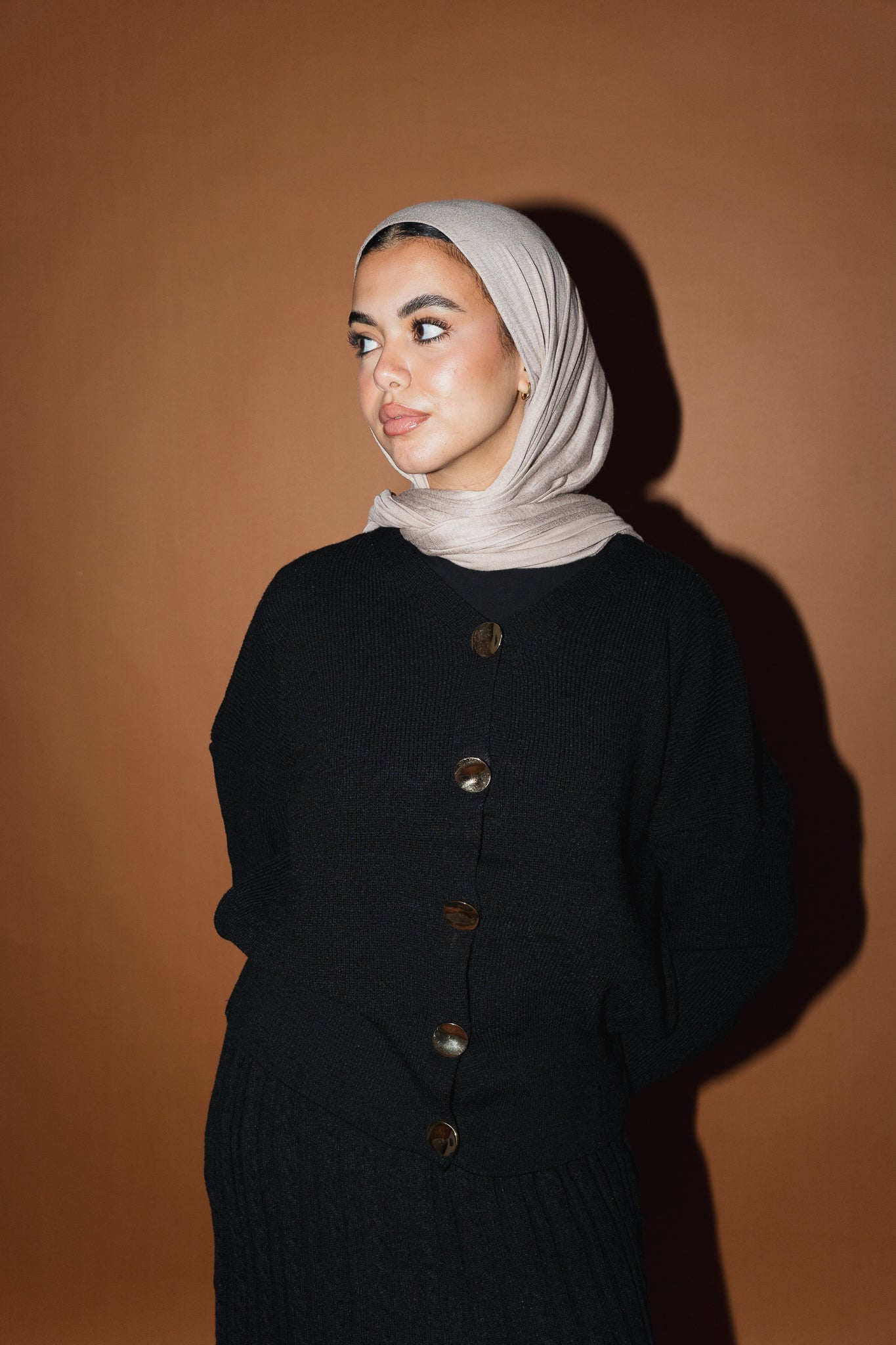 Gold Buttons Knit Crop Cardigan in Black