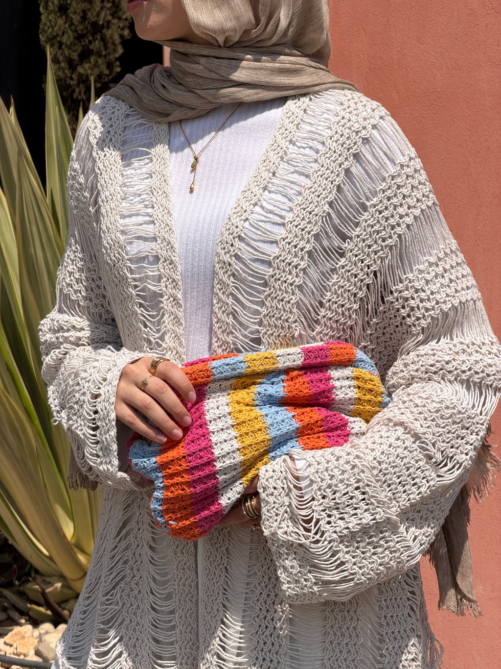Coastal Crochet Cardigan in Off White