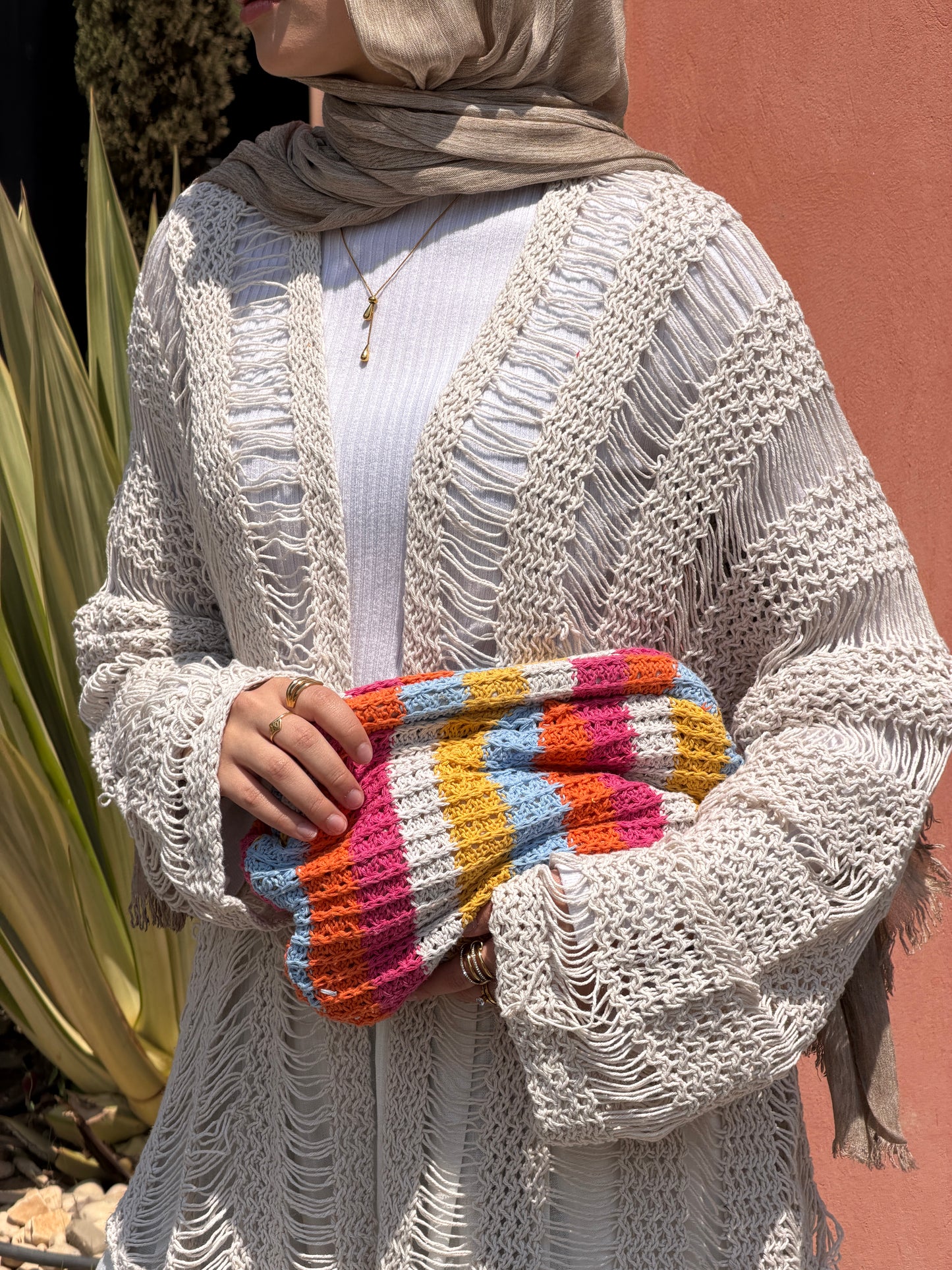 Coastal Crochet Cardigan in Off White