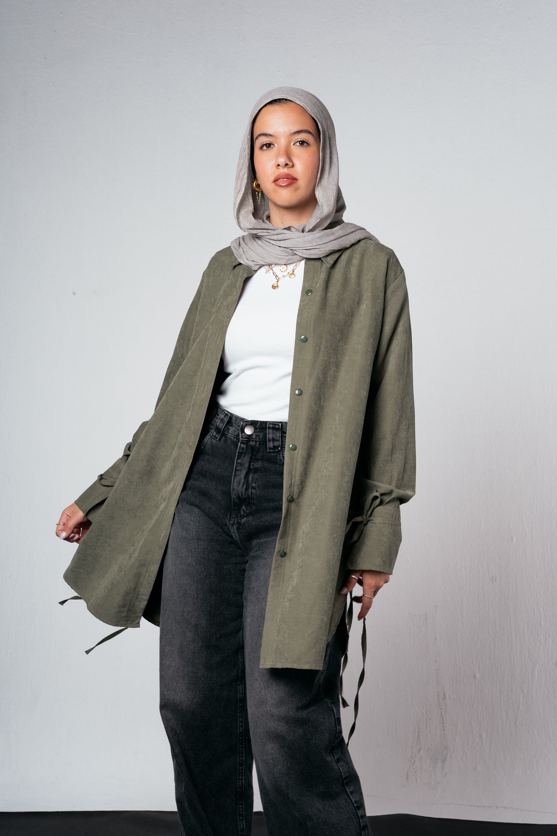 Behind Tie Shirt in Olive