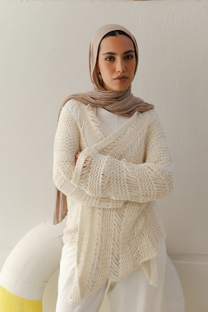Coastal Crochet Cardigan in Off White