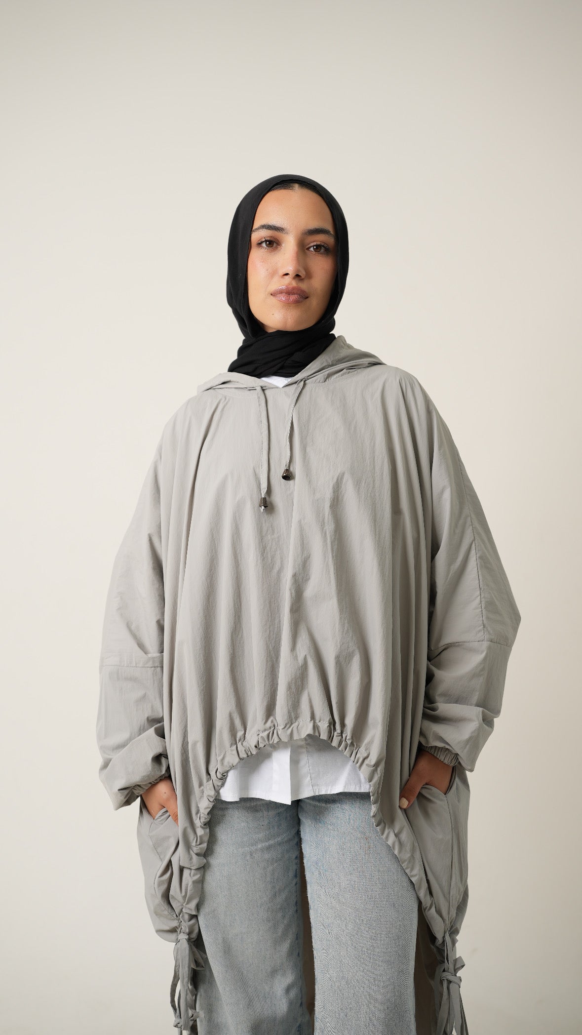 Hooded Waterproof jacket in metal gray