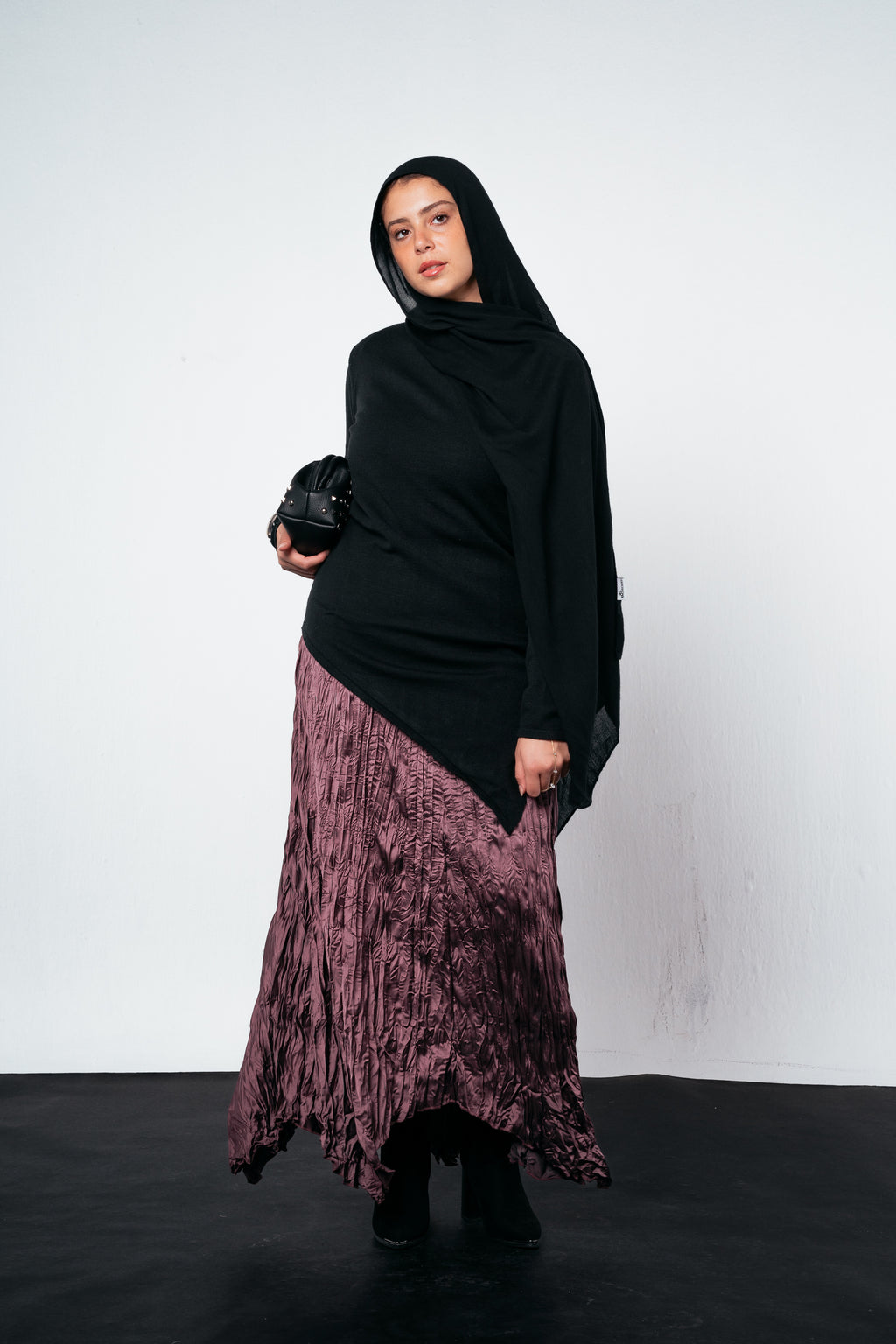 Warm Knit Asymmetrical Top in Black