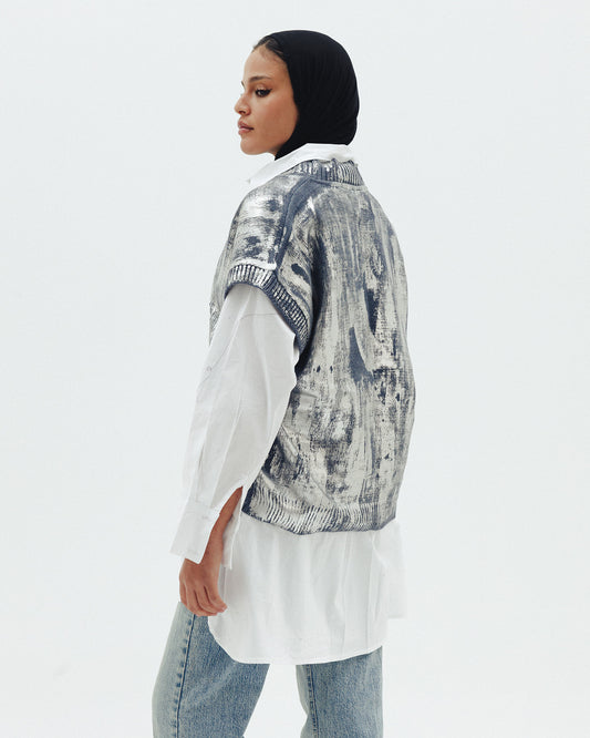 Silver Melted Knit vest in Navy ( Limited edition )
